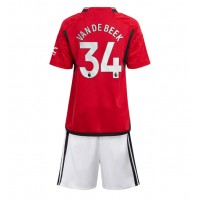Manchester United Donny van de Beek #34 Hjemme Trøje Børn 2023-24 Kortærmet (+ Korte bukser)